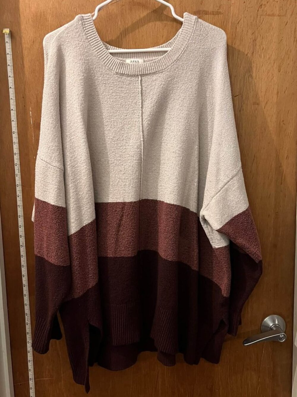 Size 3X - a.n.a - Cream, Brown, and Black Long Sleeve Fuzzy Sweater